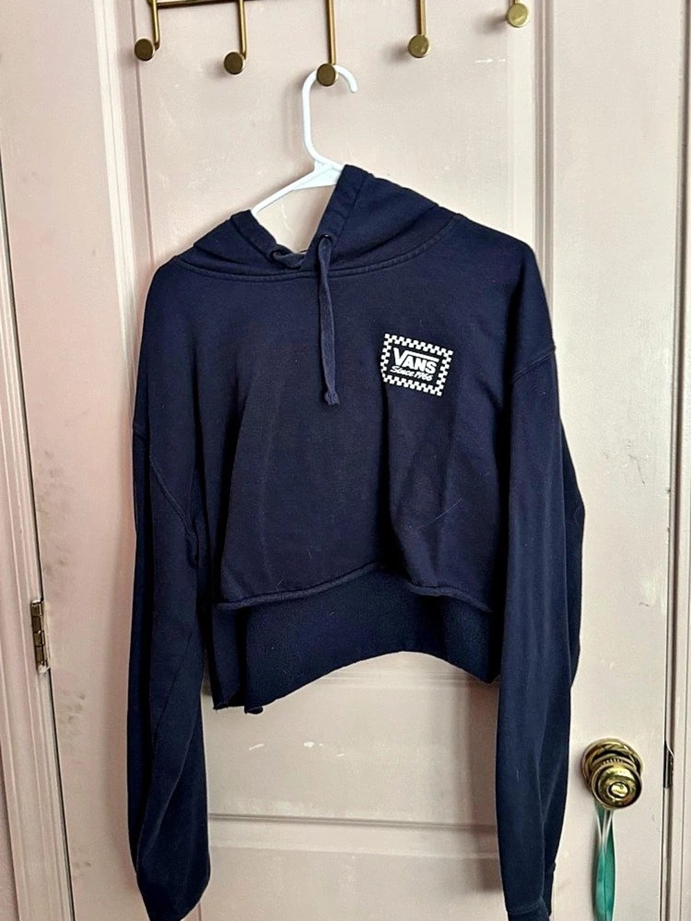 Vans Checkered Logo Cropped Hoodie in blue XXL